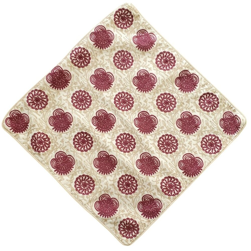 World Market Pillow Cover Boho Floral Maroon Tan 18" Square Crochet Embroidered